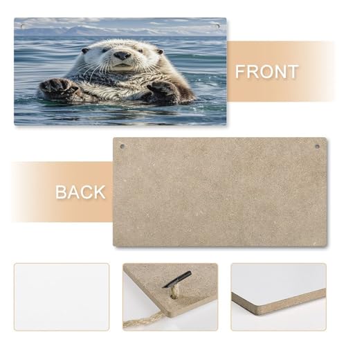 Letrero de madera de nutria marina personalizado adorno rústico rectangular para colgar 6