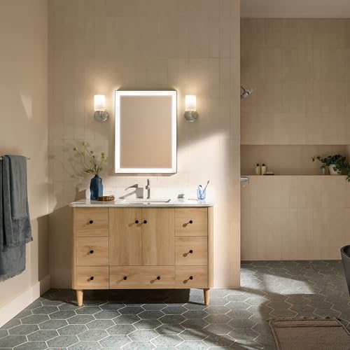 Image of Kichler Gioe 5 inch 1-Light Wall Sconce with Opal Glass in Brushed Nickel, Damp Rated, for Powder Room, Bathroom, Kitchen, Hallway, Bedroom, Fireplace, (5 inch W x 9.5 inch H), 55224NI