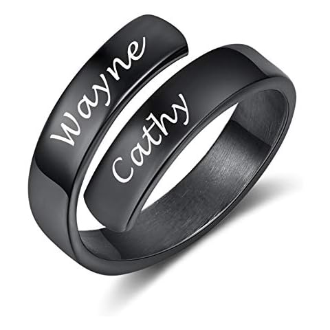 KAULULU Personalised Women Man Twist Rings with Couple Names Promise Ring for Her Wedding Adjustable Finger Rings Customized Women Bff Gifts for Birthday Anniversary (Black) Cover