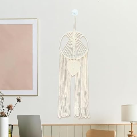 MOAMUN Boho Dream Catcher Macrame Wall Hanging Handmade Woven Leaf Wall Decor Home Decor Wall Art Room Decor Gifts for Mom Friends Women Girls (Beige) Cover