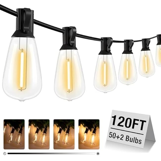 litogo 120FT LED Outdoor String Lights with Dimmer, Waterproof Patio Lights with ST38 Vintage Edison Bulbs, Warm White Outside Hanging Light with Timer for Yard Gazebo Party