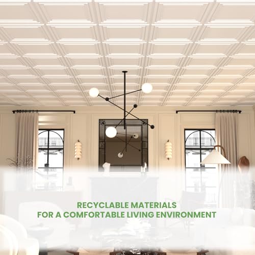 LooYee 24 PCS 24 x 24 Inch White Drop Ceiling Tiles 2 x 2FT PVC Smooth Ceiling Panels - Waterproof Fire-Rated to Prevent Breakage - Cover 96 Sq.Ft by LooYee - Used condition - Image 6