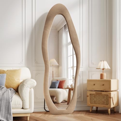 Image of Koonmi Full Length Mirror 63 inchx24 inch, Irregular Flannel Floor Mirrors