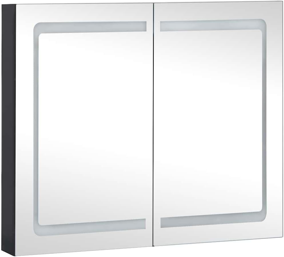 Contemporary LED Bathroom Mirror Cabinet with Built-in Lighting, Spacious Adjustable Shelves, and Wall-Mounted Design in Anthracite MDF and Glass Finish