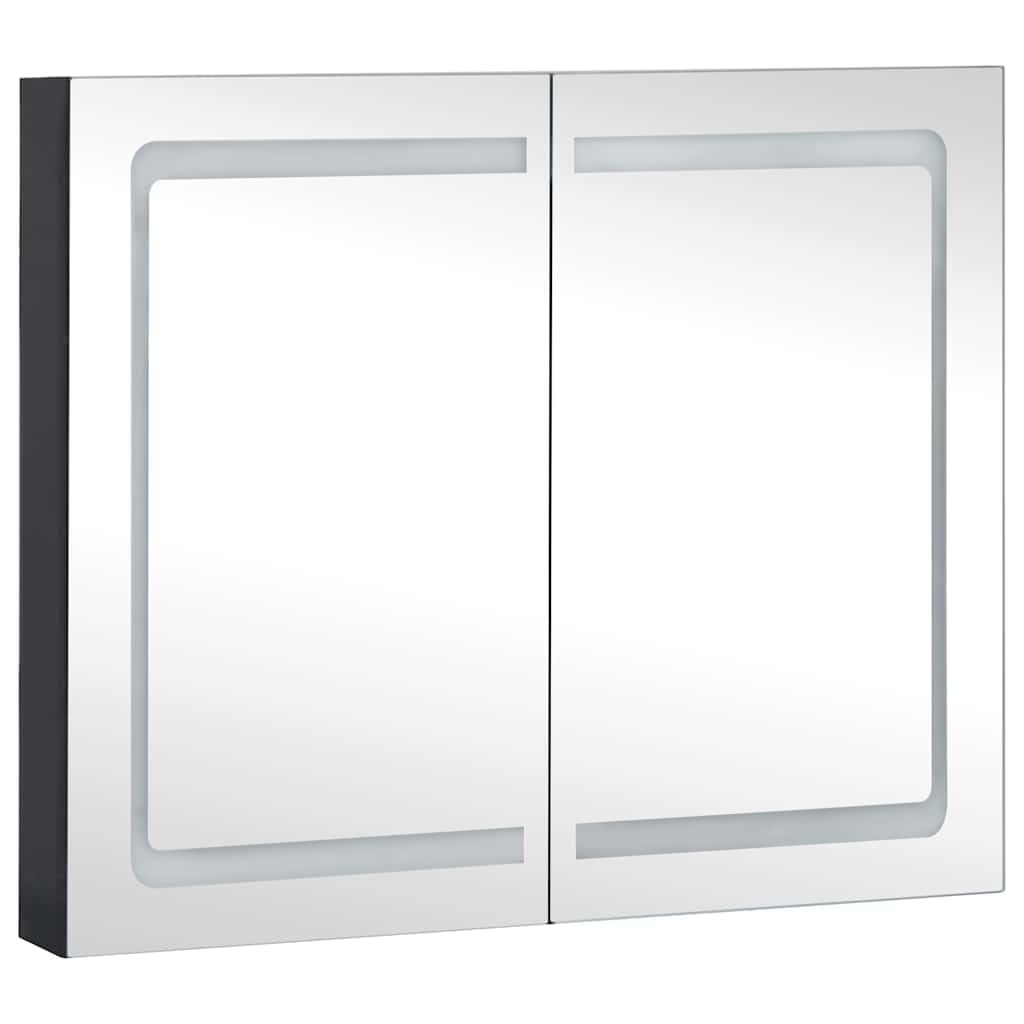 Armoire de Salle de Bain à Miroir LED 80x12,2x68 cm Anthracite avec Rangement intérieur, étagères, connecteur USB, éclairage Doux pour Maquillage et toilettage