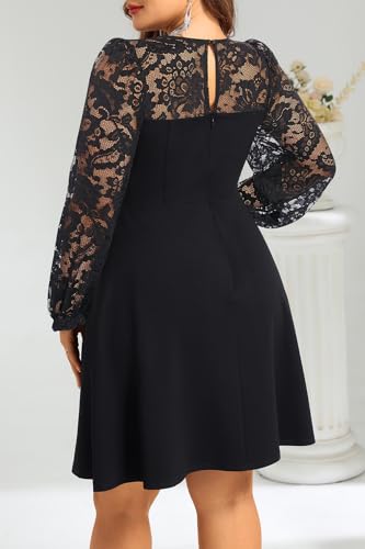 Image of Plus Size Cocktail Dress - Lace Wedding Guest Party Crew Neck Short A Line Dresses Women