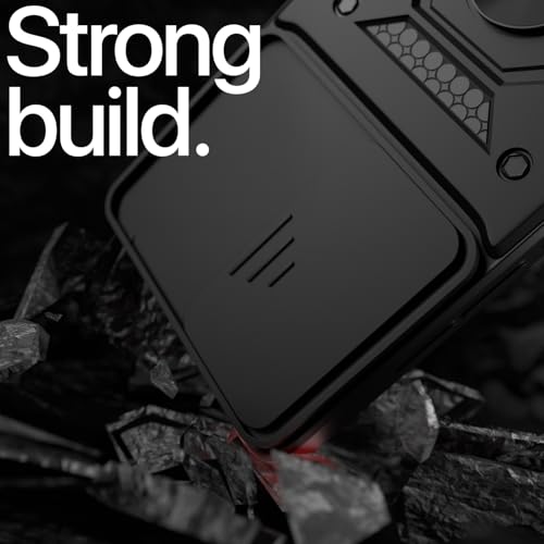 Image of Pikkme Back Cover for Vivo V40e 5G / iQOO Z9s 5G | 360 Protection Case | Sliding Camera Shield Cover & Ring Holder Stand D10 Tough Armor Bumper Case (Black)