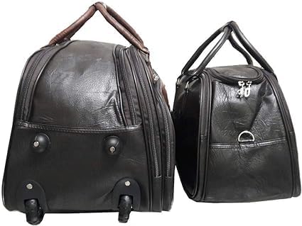 Kit Mala de Viagem Média com rodinhas e Mala Bolsa de bordo mala de bordo couro sintetico (PRETO)