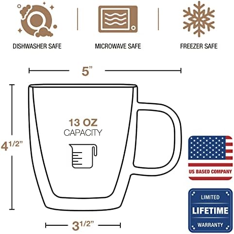 Eparé Double Wall Glass Coffee Mugs - Set of 2 Clear Double Walled Iced Coffee Cup - Large Cappuccino Glass Cups - Espresso & Tea Glass Mugs for hot Drinks with Handles - Latte Glasses