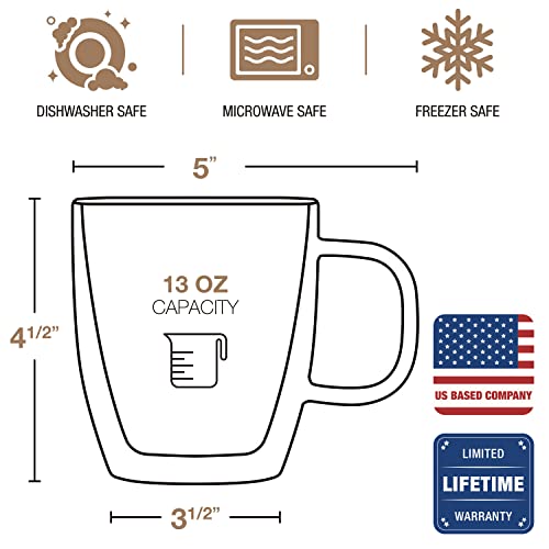 Eparé 13 Oz Double Wall Clear Glass Coffee Mugs - Set Of 2 Clear Glass Coffee Cups - Double Insulated Glass Mug For Hot Beverages With Handle - Large Espresso Latte Cappuccino Or Tea Cup #TOP7