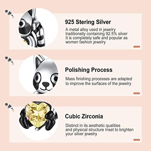 Annmors 925 Sterling Silver Charms Raccoon And Love With 5A Cubic Zirconia Fit European Bracelets Charms,Christmas Valentine Mother's Day Gift For Women Girls #TOP3