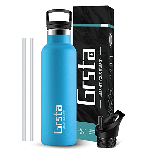Grsta Gourde en acier inoxydable - 750 ml - Sans BPA - Gourde étanche - Pour l'école, le vélo, l'extérieur, les voyages, le fitness, le yoga Cover