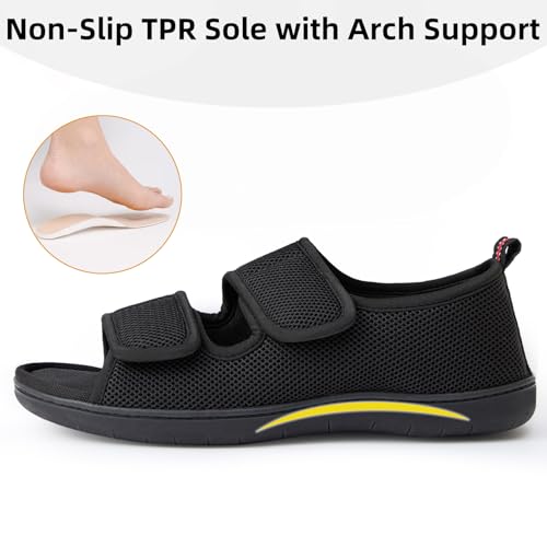 Image of Women's Slippers with Arch Support, Adjustable Open Toe Shoes for Diabetic | 5-Layer Construction, 60D Memory Foam, Machine Washable, Anti-Slip Outsole