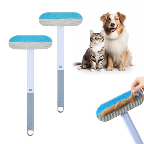 2 Pezzi Spazzola Togli Peli Animali 4 in 1, Rimuovi Peli Riutilizzabile con Manico Lungo per Gatti e Cani, Leva Peli per Divano, Tappeti, Vestiti, Auto, Vetro, Letto