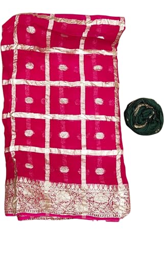 Image of Women's Pure Viscose Georgette Checks Zari Fabric Jaipuri Saree with Matching Blouse