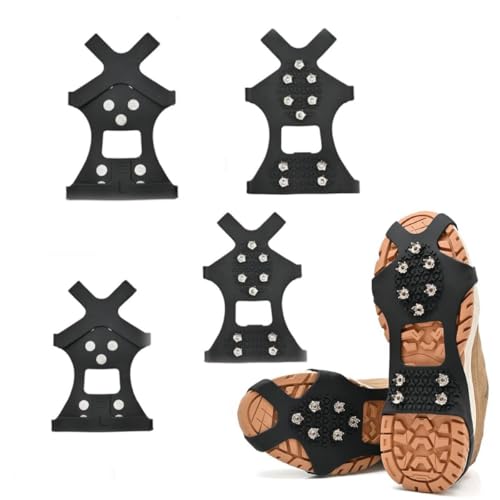 Image of GUSTAVE 2 Pairs Spikes Crampons, Ice Cleats for Shoes and Boots, Stainless Steel Anti-Slip Grippers Shoe Spikes Grips Traction for Hiking Shoes and Boots, Hiking, Fishing Walking, L(39-44)
