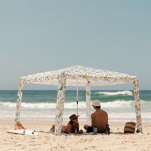 CoolCabana Beach Shade Tent - Easy Setup, UPF 50+ Protection, Large & Medium Sizes, Compact & Wind Resistant - Beach Cabana for The Whole Family - Lemon Scarletta, Medium
