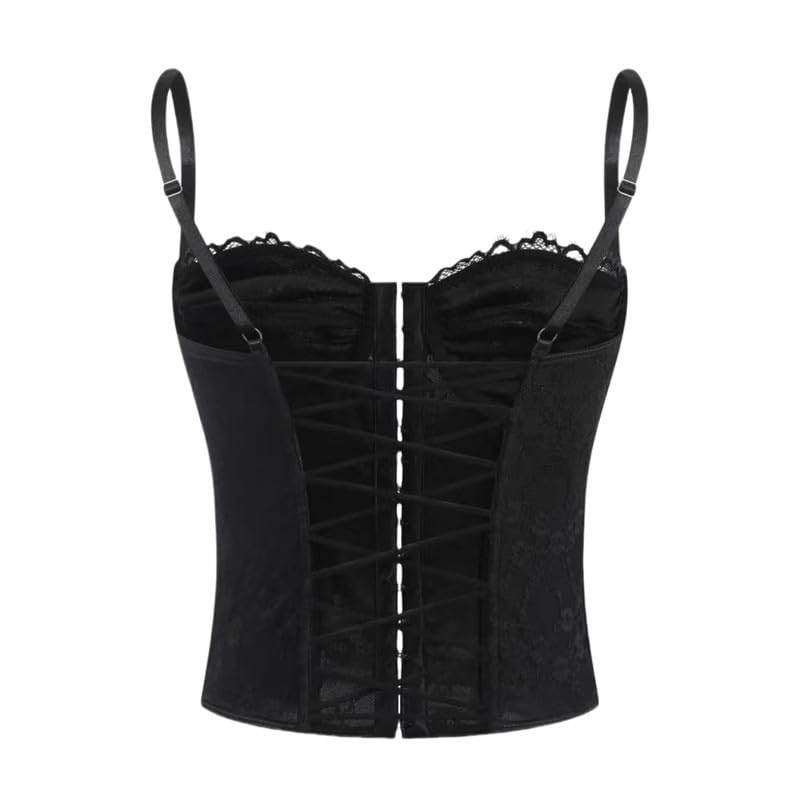 Haibang Corsetto da Donna Eleganta Pizzo Bustier con Spalline Sottili Fronte Aperto Disossato Corpetto Top Floreale Curvy Corsetto Bustino Sexy Canotta Regolabile Corset Bodyshaper Mode Clubwear