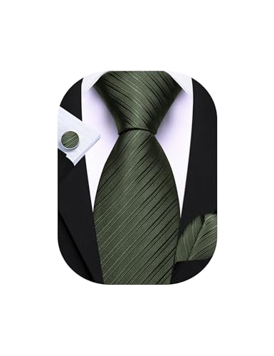 Image of Barry.Wang Solid Striped Tie for Men Silk Necktie Pocket Square Cufflinks Formal Wedding Party Business