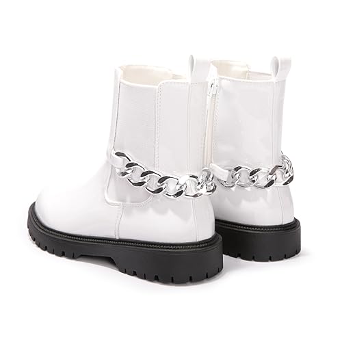 FUNKYMONKEY Boots for Girls Black White Nude Faux Leather Fashion Ankle Boots With Side Zipper for Little Kid/Big Kid2