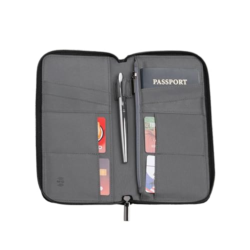 Brookstone Passport Holder - Durable Family Travel Document Wallet Organizer Essentials with RFID-Blocking and Wristlet Strap, Black by Brookstone - Image 2