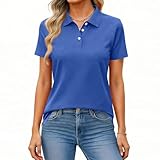 Women's Polo Shirts Short Sleeve Sun Protection Quick Dry Moisture Wicking Collared Shirts Business Casual Work Tops Athletic Golf Tennis Polo Shirt(A-Blue,Large)