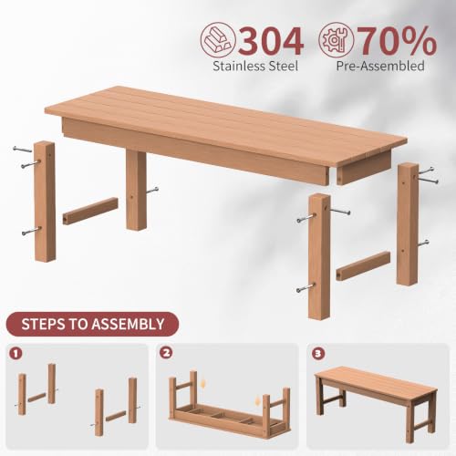 Image of Psilvam 47 inch Backless HDPE Outdoor Bench for 2-Person, Teak, 2pcs