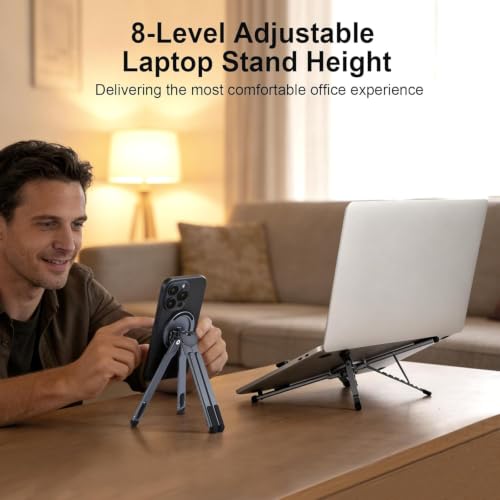 Image of CERLINK X Type Aluminum Alloy Foldable Magnetic Laptop Tablet and Phone Holder Adjustable Stand for Desk Bed Car and Travel - Silver