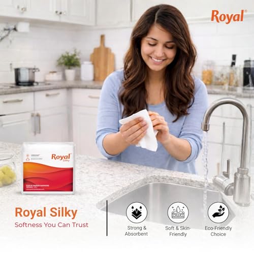 Image of Royal Silky Tissue Paper Napkins | 420 Napkins | 70 Pulls X 6 Packs | Soft And Highly Absorbent Smooth Disposable Napkins | Hygienic White Napkins for Home, Office & Dining