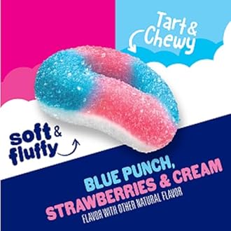 SweeTARTS Halos, Candy, Blue Punch and Strawberries and Cream, Tart and Chewy, Soft and Fluffy, 11 oz