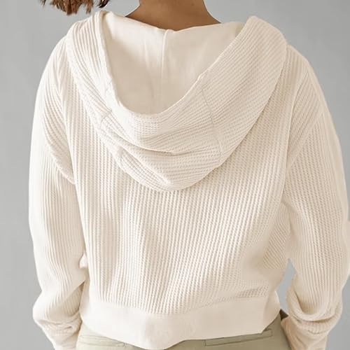 Womens Y2K Waffle Knit Hooded Sweater Thermal Sweatshirt Ribbed Cuffs Pockets Button Details Casual Outerwear2