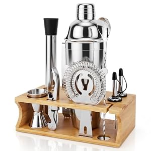 10PCS Stainless Steel Cocktail Shaker Set Bartender Kit with Stand