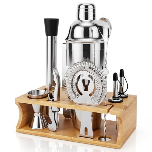 Idymere 10PCS Stainless Steel Cocktail Shaker Set Bartender Kit with Stand