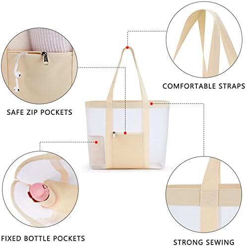 KALIDI Mesh Beach Bag Large Tote Bag Lightweight Foldable Beach Tote with Zipper Pocket for Women Vacation Beach Pool Trip 6 KALIDI Mesh Beach Bag Large Tote Bag Lightweight Foldable Beach Tote with Zipper Pocket for Women Vacation Beach Pool Trip