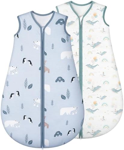 Yukkidds Schlafsack Baby 1.5 Tog, Babyschlafsack Ganzjahres 6-12 Monate | Baumwolle Ganzjahresschlafsack, Weich Kuschelig & Atmungsaktiv, Für Neugeborene & Kleinkind, 2er Pack, Bla