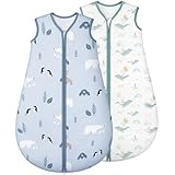 Yukkidds 2er Pack Schlafsack Baby 1.5 TOG, 100% Baumwolle Babyschlafsack Neugeborene im 0-6 Monate, Perfekte für Frühling Herbst Winter (Blau Delphin)