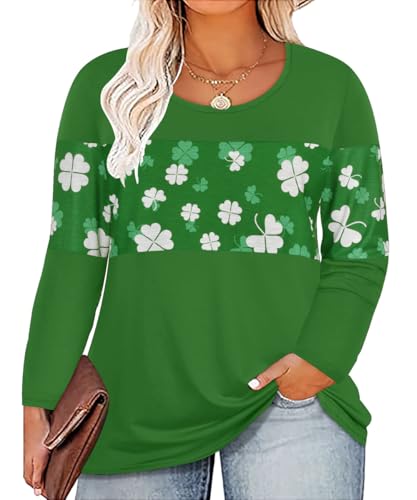Image of CARCOS Plus Size Tops for Women Color Block Flower /Striped /Camo Crew Neck Long Sleeve Tee Shirt