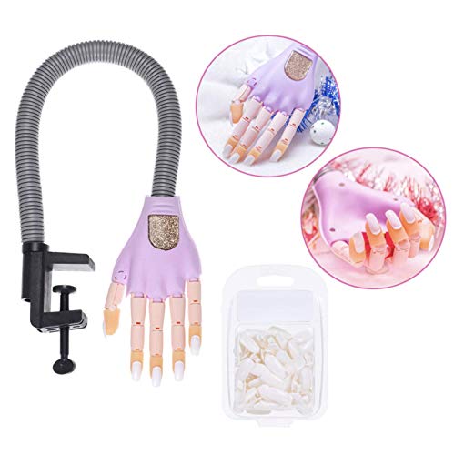 MARBER Modelo de arte de uñas ajustable Práctica manual DIY Entrenador Modelo de manicura de manos Mano falsa con 100 piezas Uñas falsas del mismo tamaño (Mano de entrenador-2)
