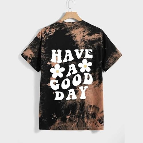 Camiseta unisex con aspecto Tie-Dye Bleach - Camiseta informal de manga corta con estampado batik | Camiseta urbana de estilo lavado ácido, Style_t01 Negro, M