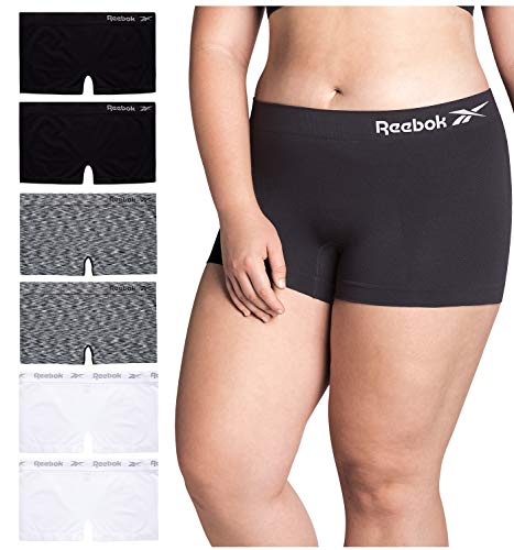 Reebok Women s Underwear – Plus Size Seamless Boyshort Panties (6 Pack), Size 3X-Large, Space Dye White Black