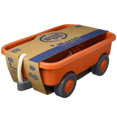 Image of Green Toys Wagon, Orange CB - Pretend Play, Motor Skills, Kids Outdoor Toy Vehicle. No BPA, phthalates, PVC. Dishwasher Safe, Recycled Plastic.