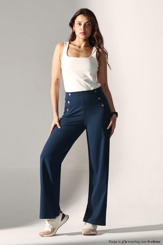 Image of BlissClub Womens Ultimate Sailor Pants- Regular High-Rise Straight-Leg Pants Soft Stretchy Fit Back Pockets Smart Casual & Everyday Wear (for Women Upto 5'4)