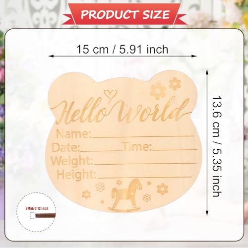 Image of Baby Announcement Sign, 5.91x5.35 Inch Wooden Hello World Newborn Sign Newborn Announcement Sign Birth Announcement Cards Baby Name Cards for Baby Gift (Style 2)