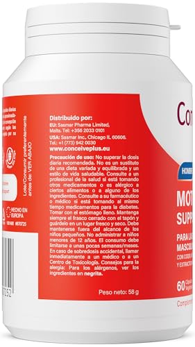 Conceive Plus Apoyo a la motilidad Masculina - Suplemento de Fertilidad - Vitamina E, Zinc, Ginseng, CoQ10 - Potenciador del recuento de espermatozoides - 60 Cápsulas, Suministro de 30 Días