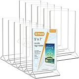 MaxGear Acrylic Sign Holder Table Card Display 5 X 7 inches Clear Sign Display Holder Plastic Table Menu Stand Double Sided Ad Picture Frame for Office, Home, Store, Restaurant, 12 Pack