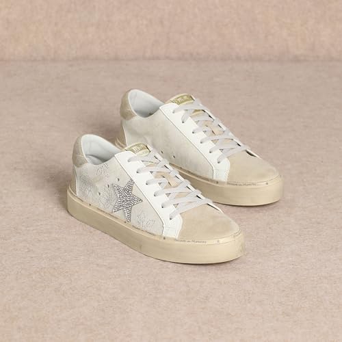 Image of Mi.iM Gaby Rubber Sole Lace-up Snake Print Suede Star Sneakers (Beige Gold, US Footwear Size System, Adult, Women, Numeric, Medium, 7.5)