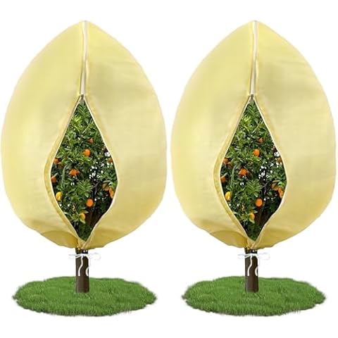 EaseThrift 72'' (W) x 96'' (H) Large Plant-Covers-Freeze-Protection, 2.8oz/yd² Extra Big Tree Covers for Winter with Zipper Drawstring, Protect Plants from Cold, Frost, Wind (Beige, 2PC) Cover