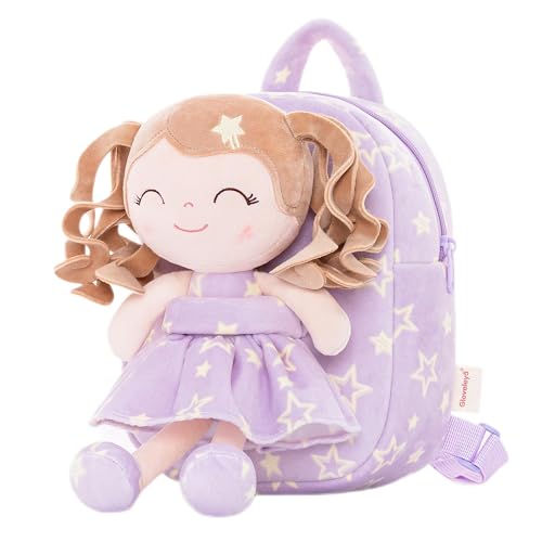 Image of Gloveleya 3.5L Curly Hair Plush Figures Dress Backpack - Purple Star, 9 inches, 3.5 liters
