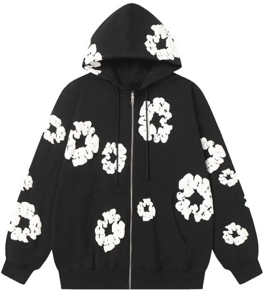 Y2K Men's and Women's foam Printed Hooded Sweatpants Two piece Couple Pullover Top Jogging Pants Set