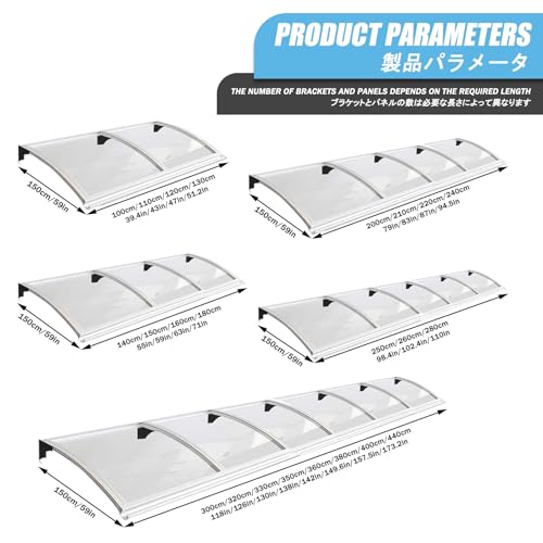 Toldo de policarbonato para ventanas y jardines familiares de 150cm 2
